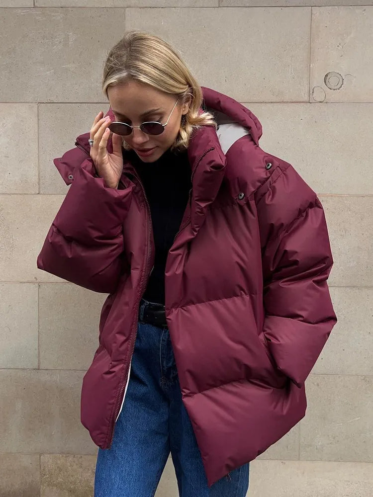 Übergroße Pufferjacke mit Kapuze für Damen