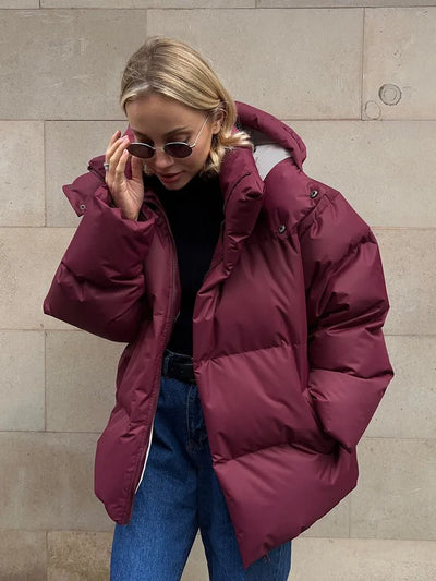 Übergroße Pufferjacke mit Kapuze für Damen
