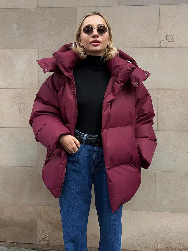 Übergroße Pufferjacke mit Kapuze für Damen