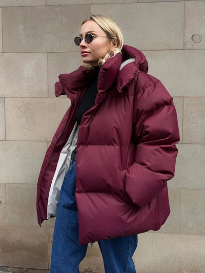 Übergroße Pufferjacke mit Kapuze für Damen