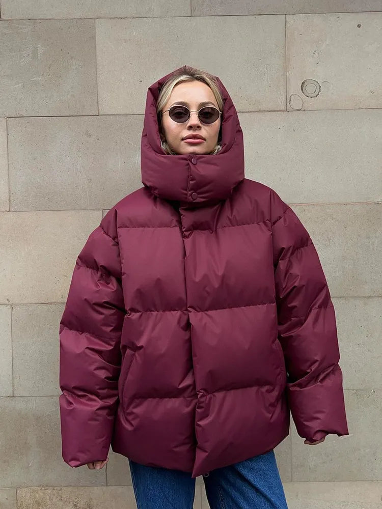 Übergroße Pufferjacke mit Kapuze für Damen
