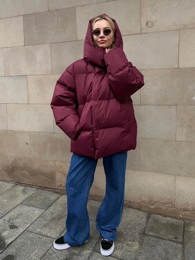 Übergroße Pufferjacke mit Kapuze für Damen