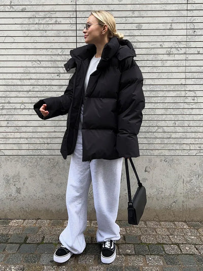 Übergroße Pufferjacke mit Kapuze für Damen
