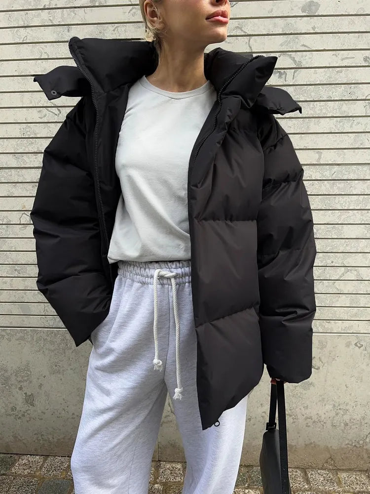 Übergroße Pufferjacke mit Kapuze für Damen
