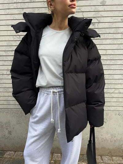 Übergroße Pufferjacke mit Kapuze für Damen