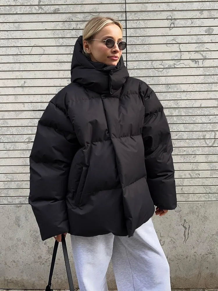 Übergroße Pufferjacke mit Kapuze für Damen