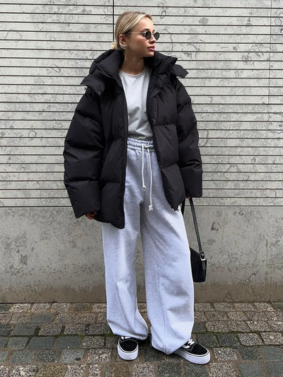 Übergroße Pufferjacke mit Kapuze für Damen
