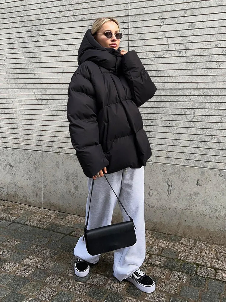 Übergroße Pufferjacke mit Kapuze für Damen