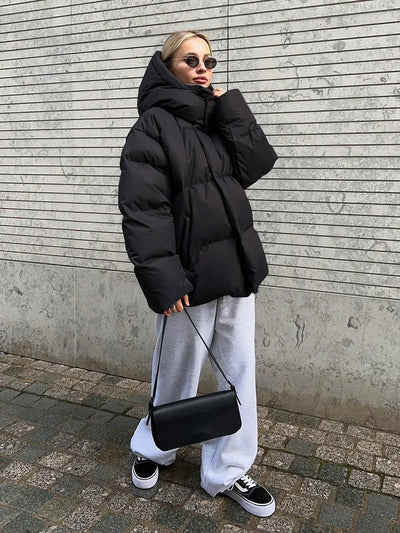 Übergroße Pufferjacke mit Kapuze für Damen