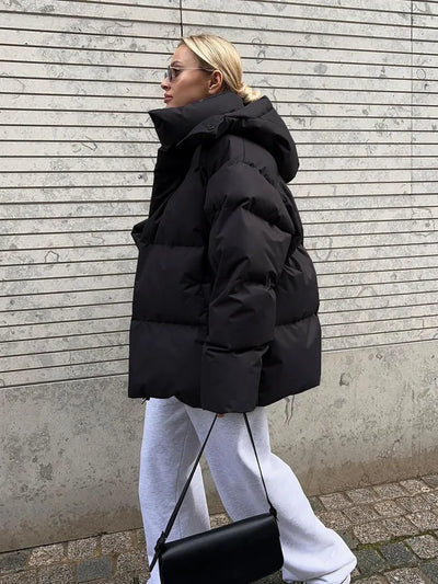 Übergroße Pufferjacke mit Kapuze für Damen