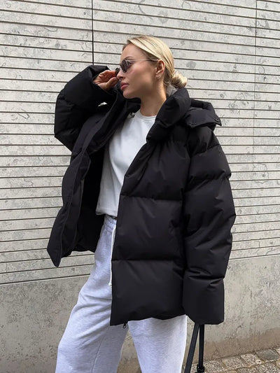 Übergroße Pufferjacke mit Kapuze für Damen