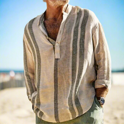 Sommerhemd für Herren - Leichtes gestreiftes Hemd mit Mao-Kragen