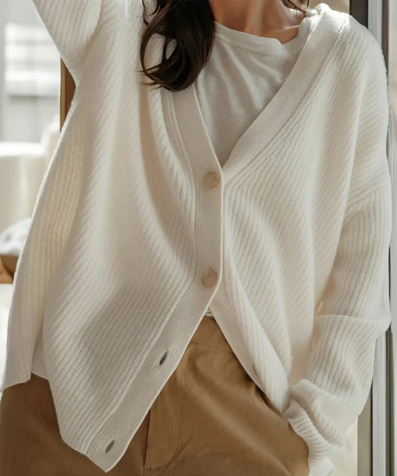 Gerippte Strickjacke mit V-Ausschnitt für Frauen