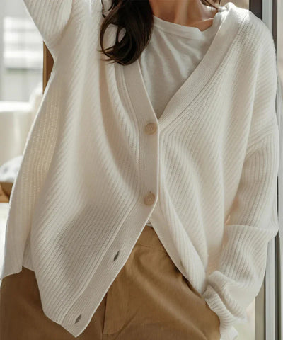 Gerippte Strickjacke mit V-Ausschnitt für Frauen