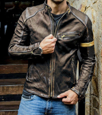 Vintage Leder Bikerjacke mit Reißverschluss für Herren
