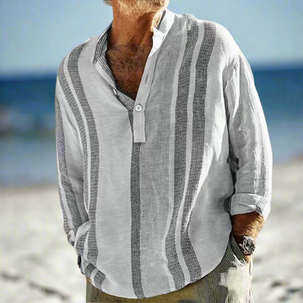 Sommerhemd für Herren - Leichtes gestreiftes Hemd mit Mao-Kragen