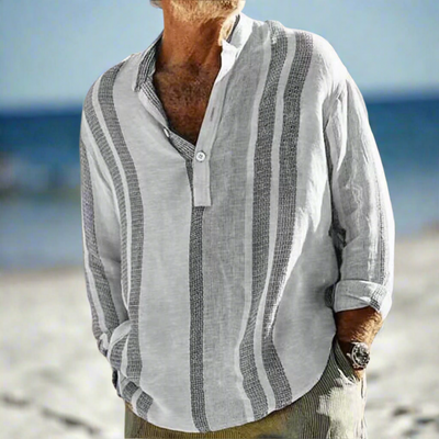 Sommerhemd für Herren - Leichtes gestreiftes Hemd mit Mao-Kragen