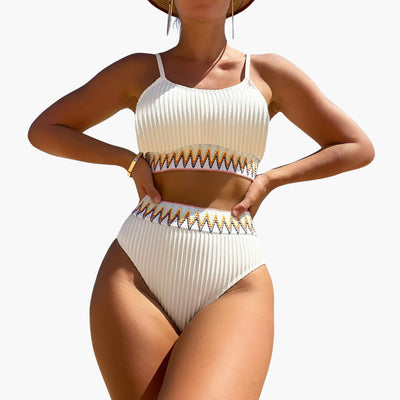 Damen-Bikini-Set mit geripptem Top und Bikinihose mit hoher Taille