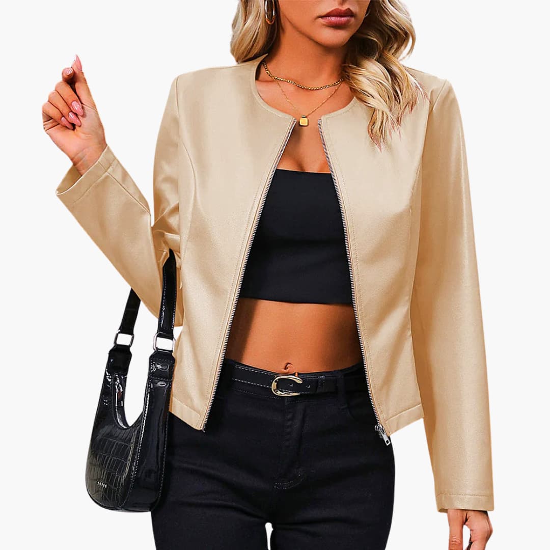 Damen Bikerjacke mit Rundhalsausschnitt und Reißverschluss