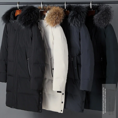 Zip-up Parka Jacke mit Pelzkapuze für Herren