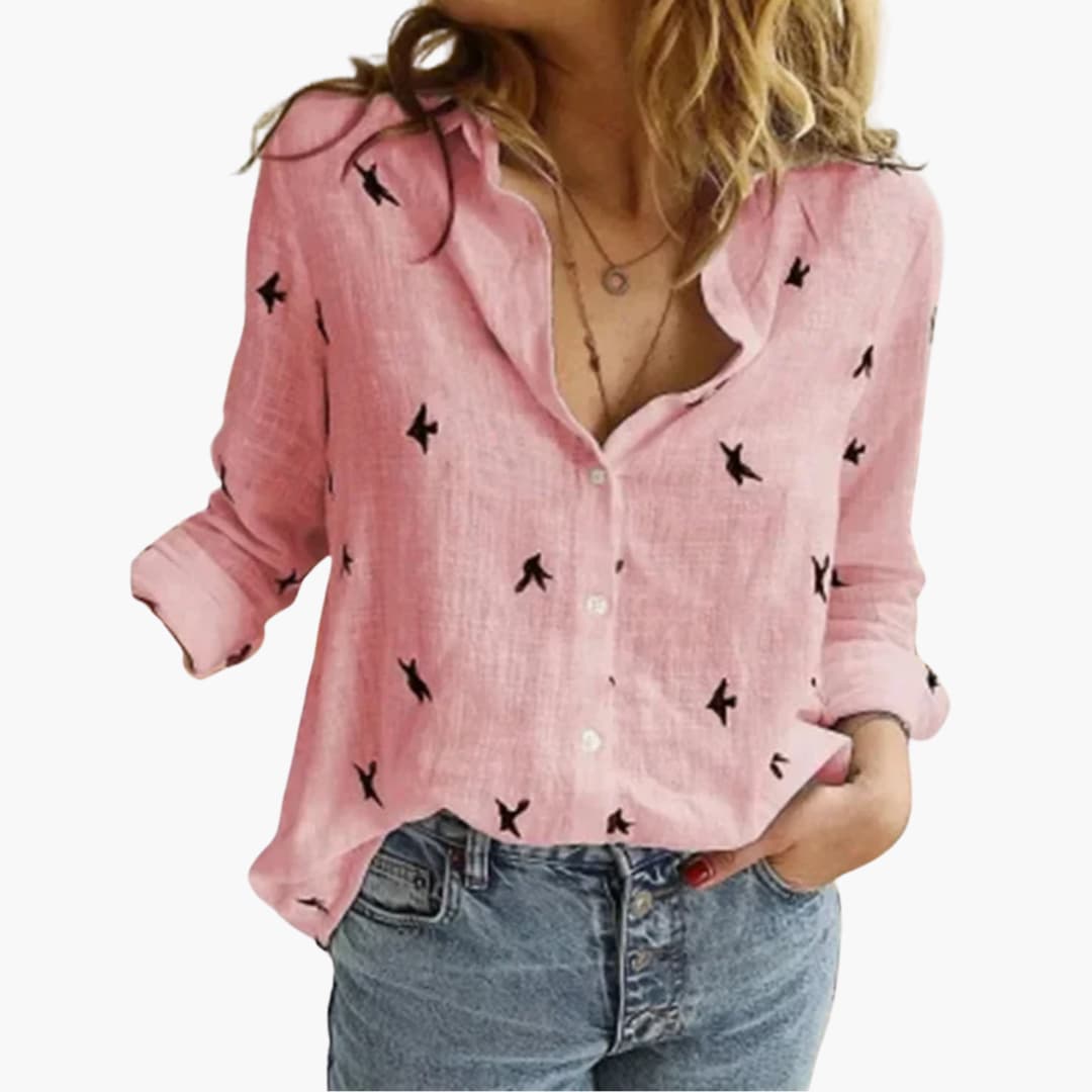 Langarm Damen-Bluse - Vintage Stil mit großen Punkten