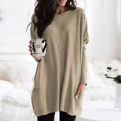Langärmeliger Pullover mit Taschen für Frauen