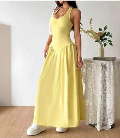 June – Gelbes Rückenfreies Maxikleid