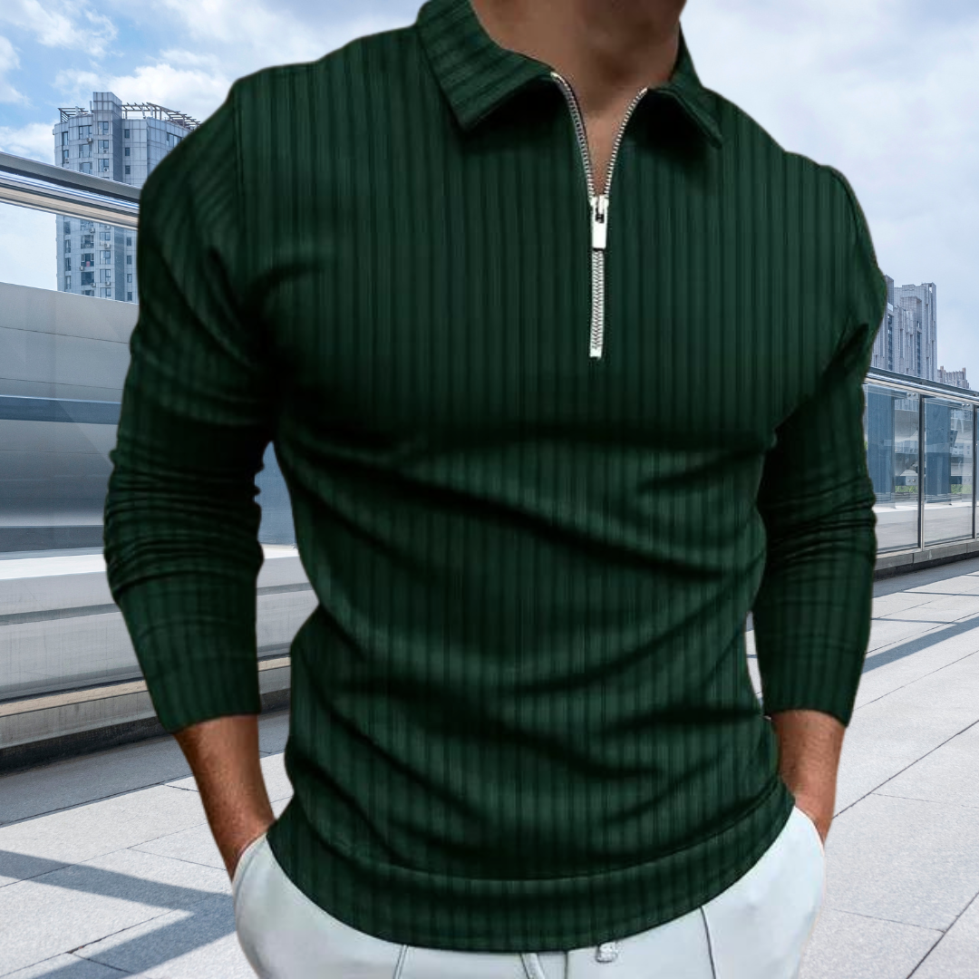 Matthias | Gerippte Langarm-Poloshirt