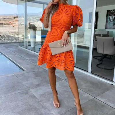 Sommerkleid für Damen - Elegantes Spitzenkleid mit Puffärmeln