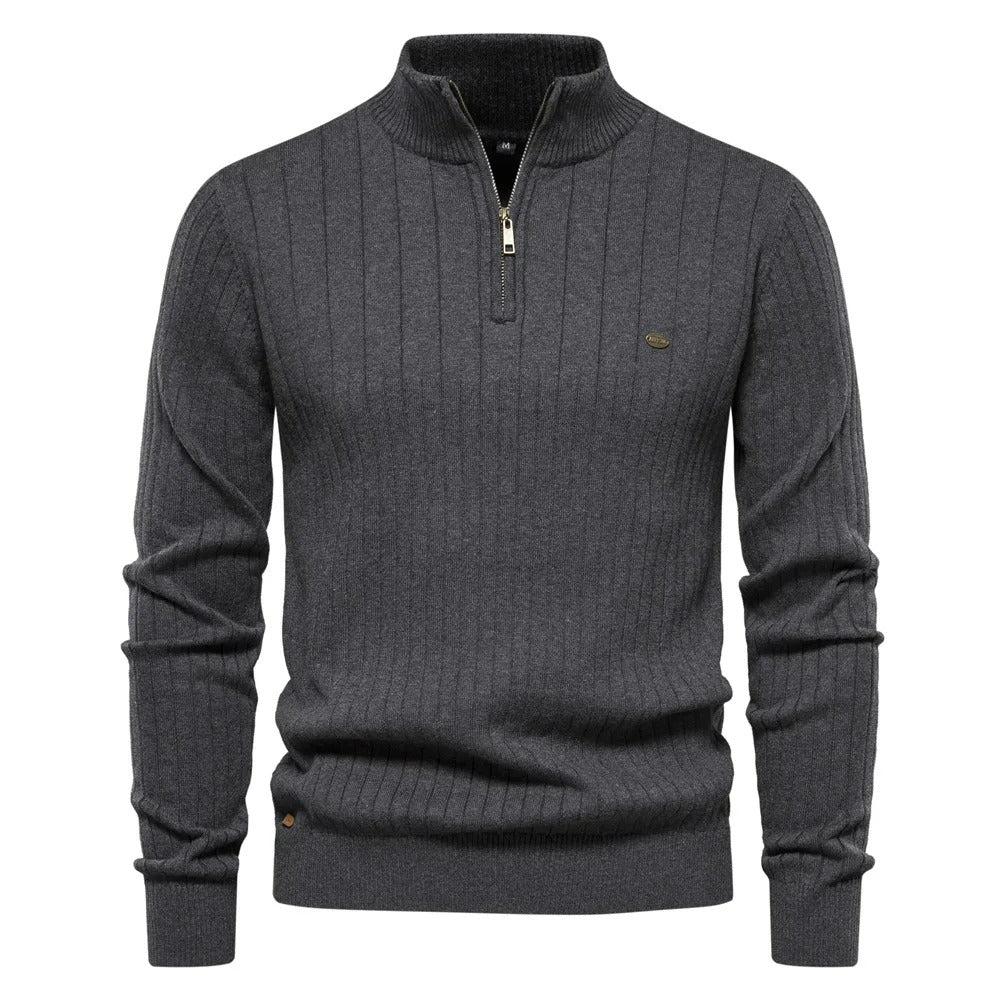 Modischer Gerippter Halbzipper-Pullover für Männer