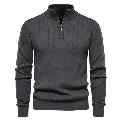 Modischer Gerippter Halbzipper-Pullover für Männer
