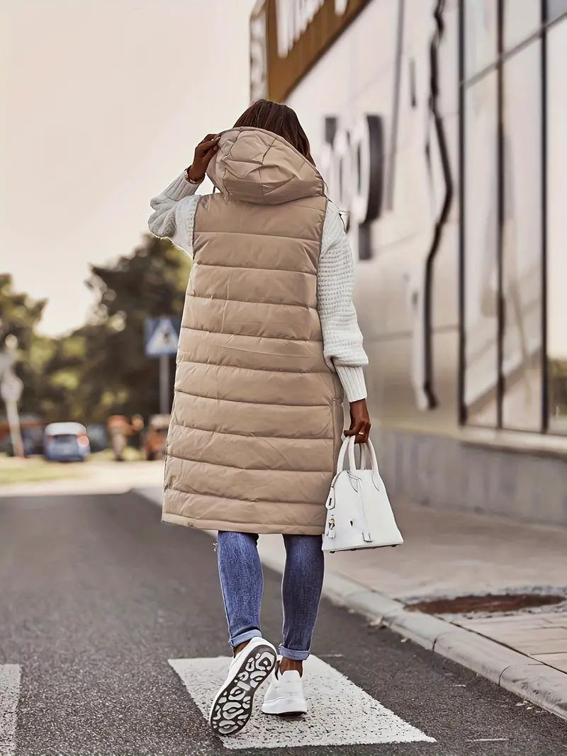 Lange Steppweste mit Kapuze für Damen