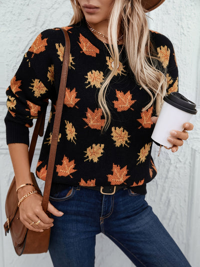 Ahornblatt Rundhalsausschnitt Pullover für Damen