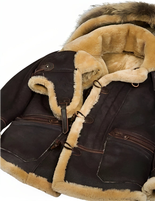 Braune Bomberjacke mit Schafsfell für Herren