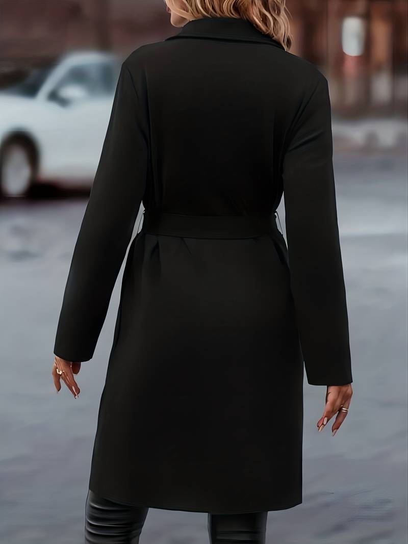 Schwarze Lange Jacke mit Gürtel für Damen