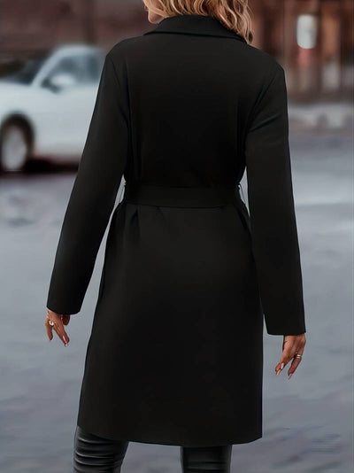 Schwarze Lange Jacke mit Gürtel für Damen