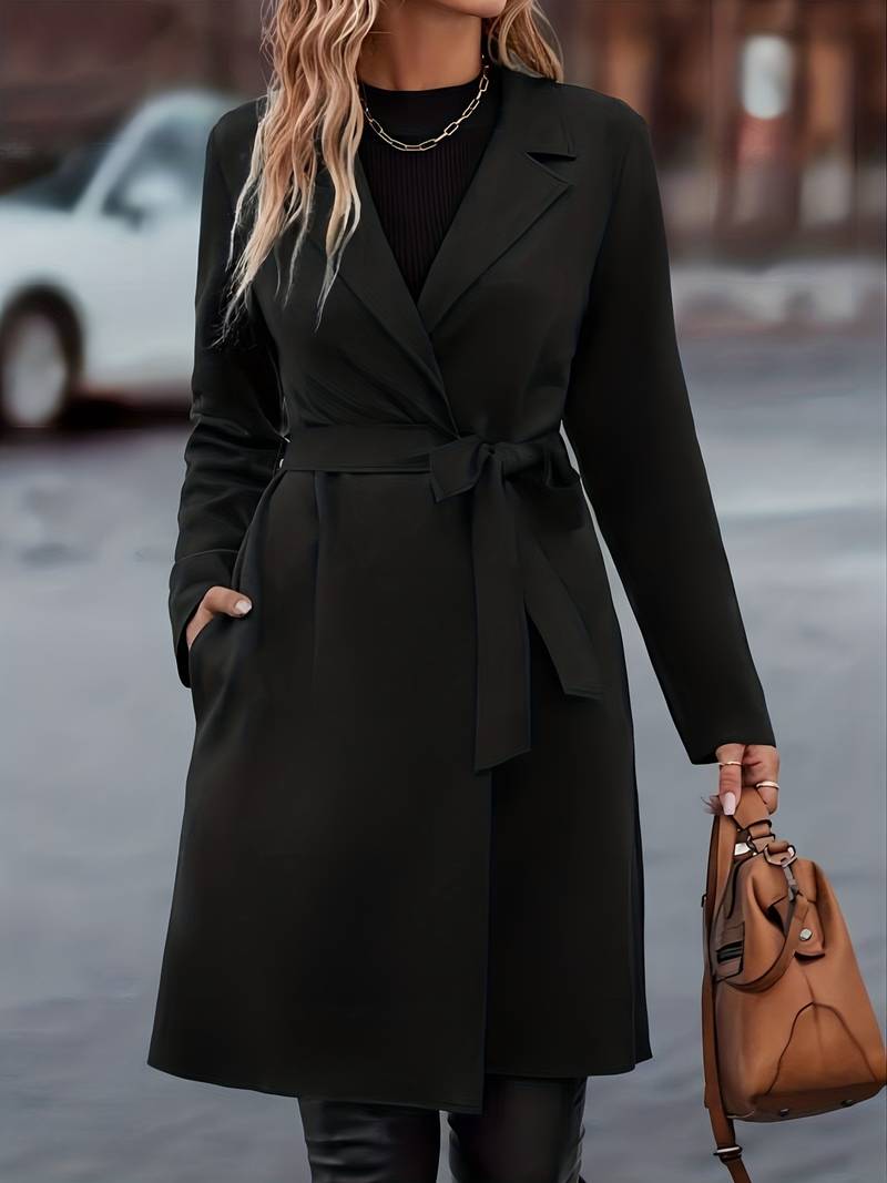 Schwarze Lange Jacke mit Gürtel für Damen