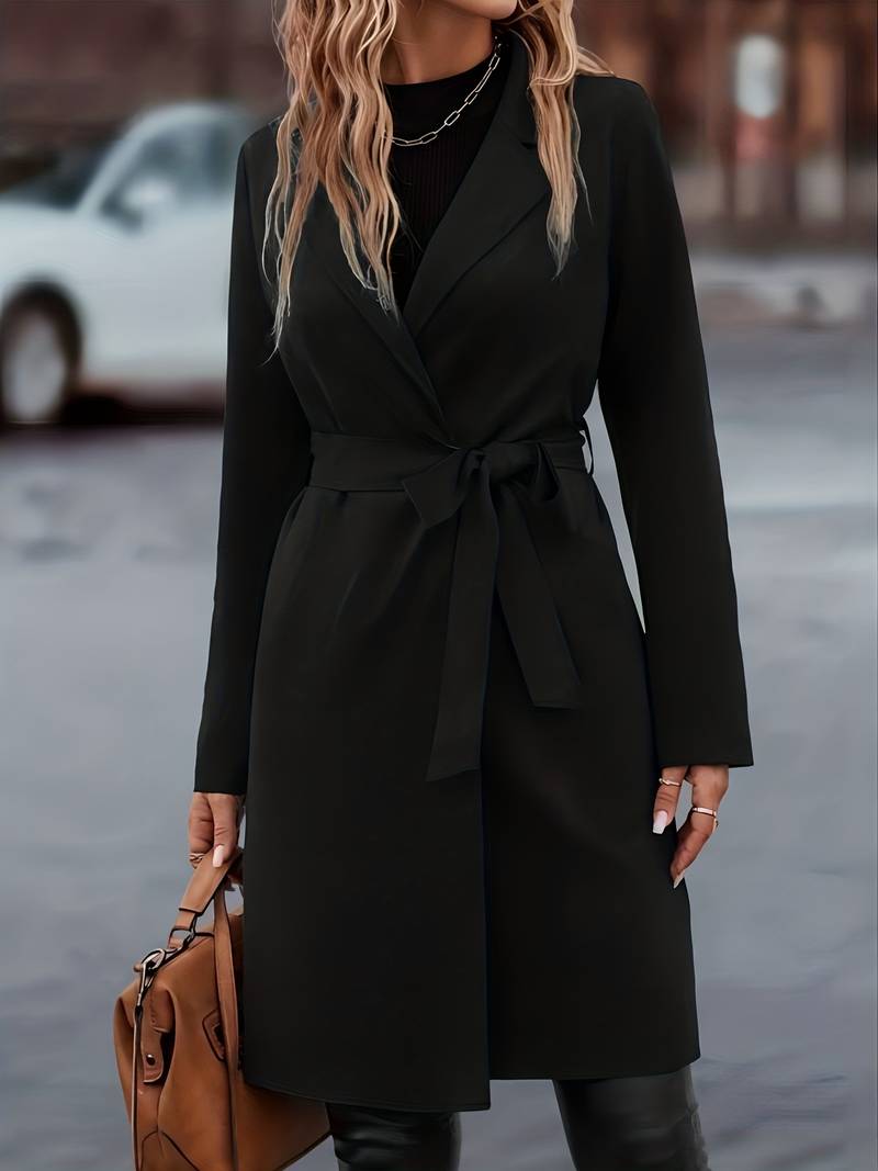 Schwarze Lange Jacke mit Gürtel für Damen