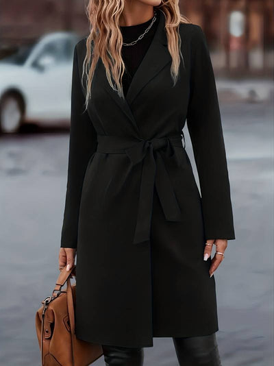 Schwarze Lange Jacke mit Gürtel für Damen