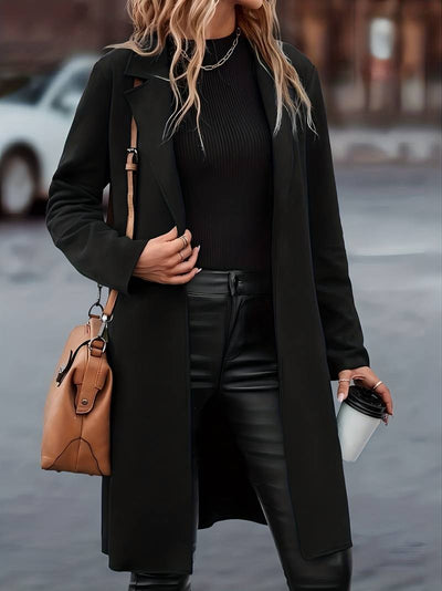 Schwarze Lange Jacke mit Gürtel für Damen