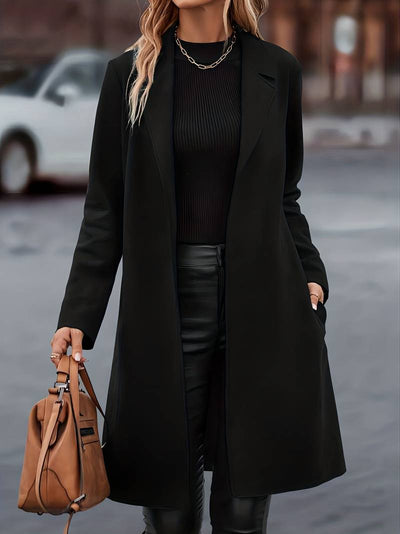 Schwarze Lange Jacke mit Gürtel für Damen