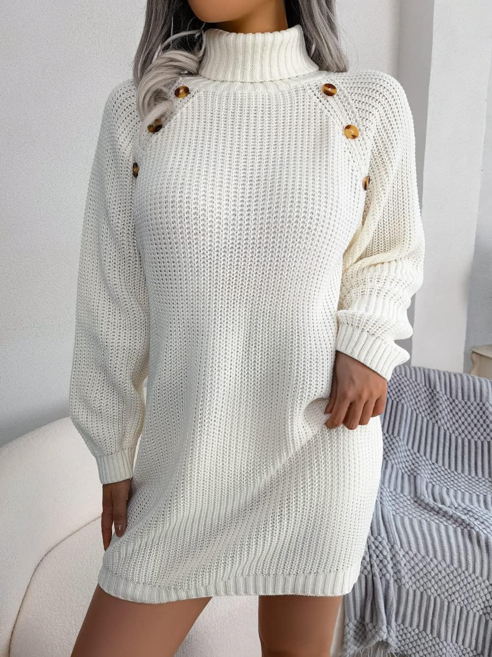 Gestricktes Rollkragen-Midikleid für Damen