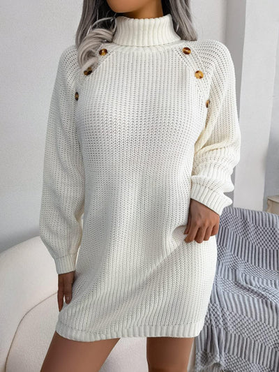 Gestricktes Rollkragen-Midikleid für Damen