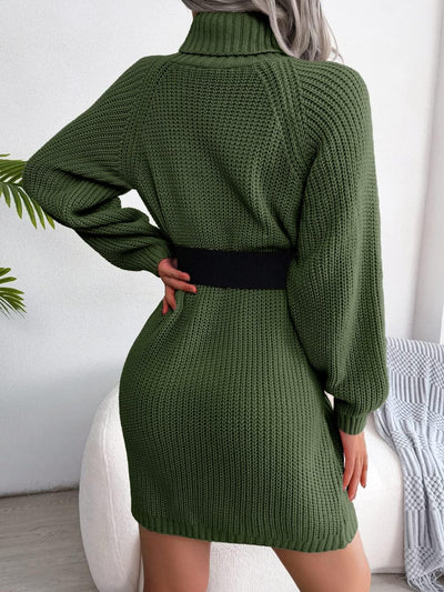 Gestricktes Rollkragen-Midikleid für Damen