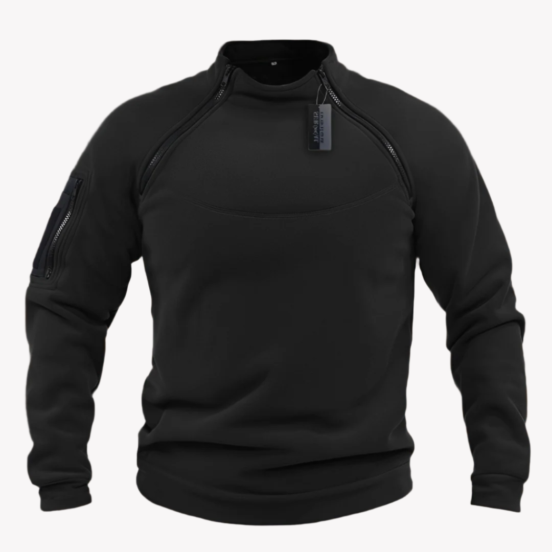 Fleecepullover für den Herbst - Taktischer Outdoor Pullover mit Reißverschlüssen und Armtasche für Herren