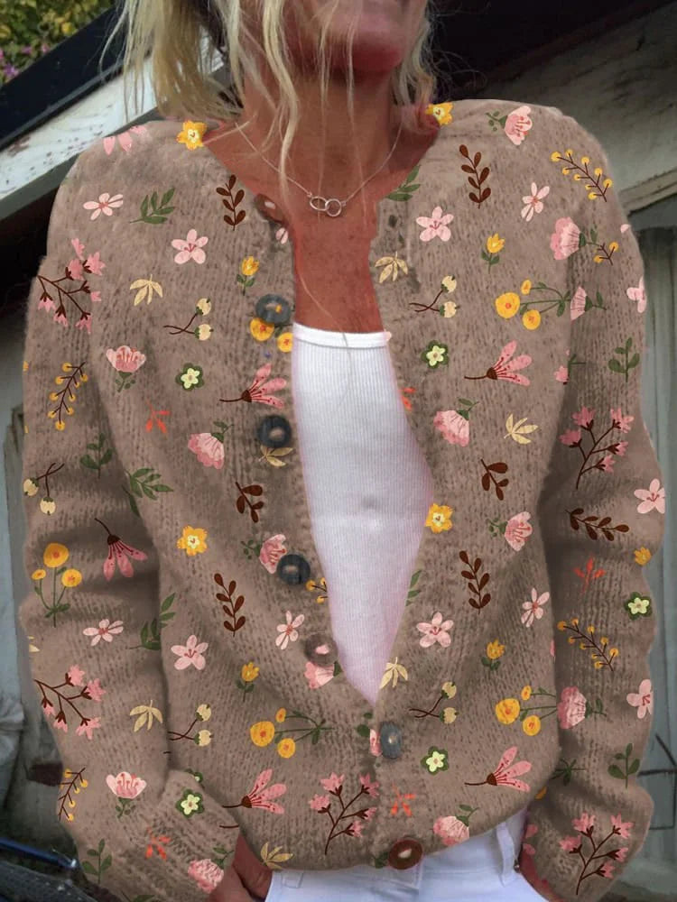 Klassische Strickjacke mit Blumenmuster für Damen