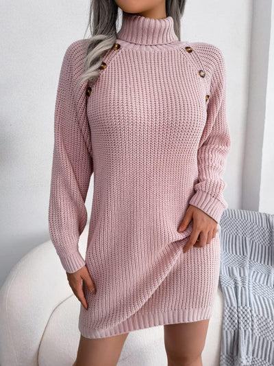 Gestricktes Rollkragen-Midikleid für Damen