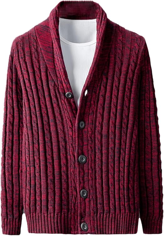 Schalkragen Rippstrick Strickjacke für Herren