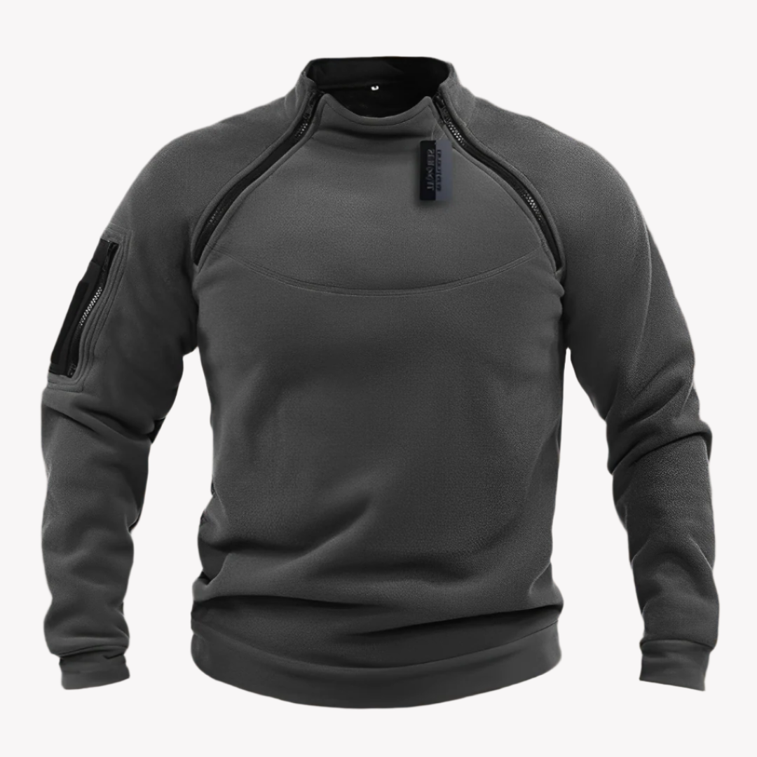 Fleecepullover für den Herbst - Taktischer Outdoor Pullover mit Reißverschlüssen und Armtasche für Herren