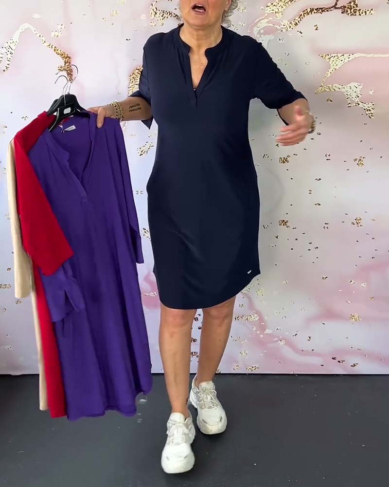 Emily™ | Einfarbiges Kleid mit V-Ausschnitt
